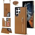 thumbnail image 1 of SaniMore Case for Samsung Galaxy S23 Ultra 6.8" 2023 with Card Slots, PU Leather Zipper Wallet Crossbody Lanyard Flip Kickstand Full-body Protective Retro Shockproof Cover for Girls Women, Brown, 1 of 9