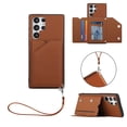 thumbnail image 1 of SaniMore Case for Samsung Galaxy S23 Ultra 6.8" 2023 with Detachable Wrist Strap, [Flip Wallet & Card Slots & Flip Kickstand] PU Leather Wear-resistant Shockproof Anti-fall Luxury Cover, Brown, 1 of 6