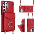 thumbnail image 1 of SaniMore Case for Samsung Galaxy S23 Ultra 6.8" 2023, RFID Blocking Card Slots Wrist Strap Wear-resistant PU Leather Skin 360 Degree Rotating Ring Shockproof Anti-drop TPU Shell for Girls Women, Red, 1 of 9