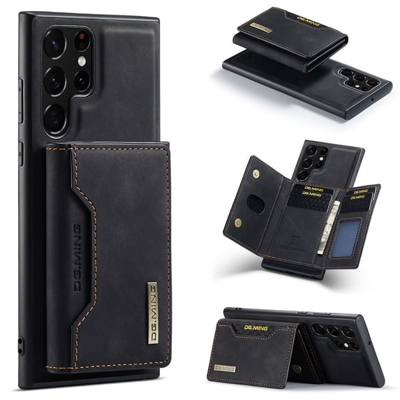 SaniMore Case for Samsung Galaxy S23 Ultra 6.8" 2023, Retro PU Leather Case Soft TPU Inner Detachable Magnetic Folding Card Pocket Flip Kickstand Anti-drop Shockproof Protectiive Case, Black