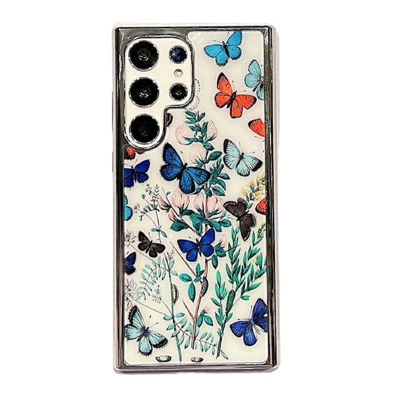 SaniMore Case for Samsung Galaxy S23 Ultra (6.8" 2023), Rugged PC Backplane with Flower Pattern Luxury for Girls Women Plating TPU Bumper Shockproof Anti-fall Shell, Pattern-C