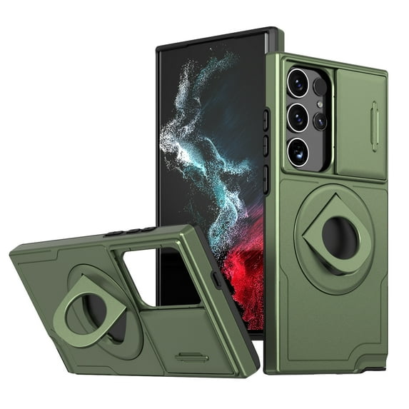 SaniMore Case for Samsung Galaxy S23 Ultra, Slidng Camera Window with Kickstand Holder, Magnetic Car Mount, Function Slim Fit Protection Shockproof Anti-fall Magnetic Cover for S23 Ultra, Olivegreen