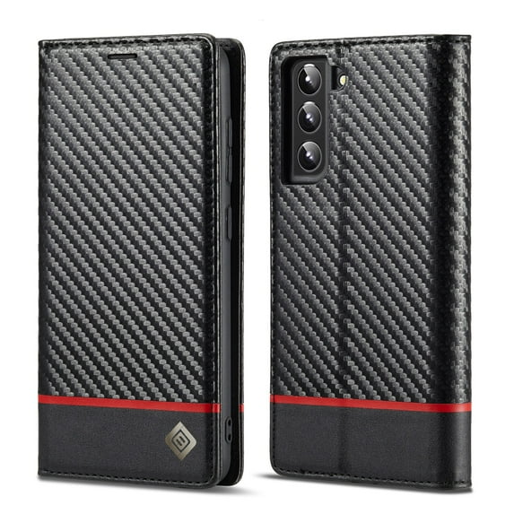 SaniMore Case for Samsung Galaxy S24 2024, Carbon Fiber Skin PU Leather Flip Filio Case Kickstand Card Slots Cash Pocket Full Body Protetcion Shockproof Anti-drop Case for Galaxy S24,Horizontal Line