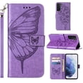 thumbnail image 1 of SaniMore Case for Samsung Galaxy S24 (6.1" 2024), PU Leather Skin with Luxury Embossed Butterfly [Wrist Strap & Card Slots & Flip Kickstand] ull-body Shockproof Business Wallet Cover, Purple, 1 of 11