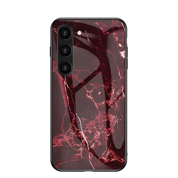 SaniMore Case for Samsung Galaxy S24 FE, Transparent Glass & TPU Bumpers Triple-Layers Shock Absorbing Lightweight Marble Glass Full Body Protective Shell for Galaxy S24 FE, Red