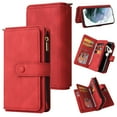 thumbnail image 1 of SaniMore Case for Samsung Galaxy S24 , PU Leather Case Zipper Wallet + Card Holder + Detachable Wrist Strap Kickstand Magnetic Clasp 360°Protective Shockproof Business Cover for S24, Red, 1 of 9