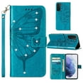 thumbnail image 1 of SaniMore Case for Samsung Galaxy S24, PU Leather Luxury Embossed Butterfly Glitter Diamond [Wrist Strap & Card Slots & Flip Kickstand] Full-body Shockproof Wallet Cover For S24, Blue, 1 of 3