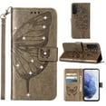 thumbnail image 1 of SaniMore Case for Samsung Galaxy S24, PU Leather Luxury Embossed Butterfly Glitter Diamond [Wrist Strap & Card Slots & Flip Kickstand] Full-body Shockproof Wallet Cover For S24, Gray, 1 of 3