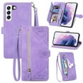 thumbnail image 1 of SaniMore Case for Samsung Galaxy S24, PU Leather Zipper Wallet Detachable Lanyard Retro Embossed Flower Crad Slots Flip Kickstand Full Body Protective Drop-proof Case For Galaxy S24, Purple, 1 of 8