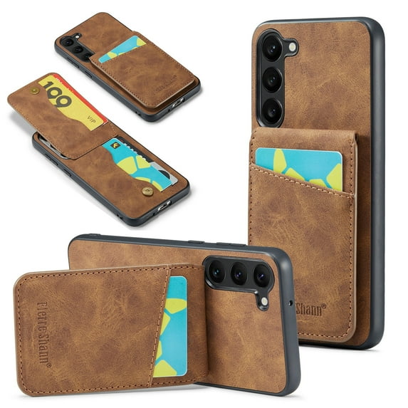 SaniMore Case for Samsung Galaxy S24 Plus 2023 with RFID Blocking Card Holder & Flip Kickstand, PU Leather Shockproof Anti-fall Protective Retro Durable Cover for Men Women, Brown