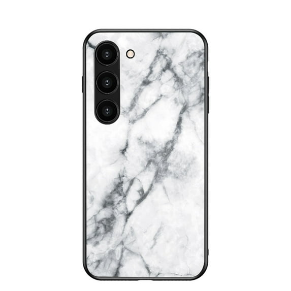 SaniMore Case for Samsung Galaxy S24 Plus 2024, Transparent Glass & TPU Bumpers 3-Layer Shock Absorbing Lightweight Marble Glass Full Body Protective Shell for Samsung S24 Plus, White
