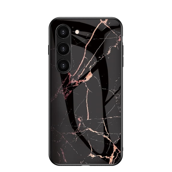 SaniMore Case for Samsung Galaxy S24 Plus 2024, Transparent Glass & TPU Bumpers 3-Layer Shock Absorbing Lightweight Marble Glass Full Body Protective Shell for Samsung S24 Plus, Gold+Black
