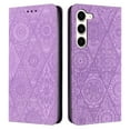 thumbnail image 1 of SaniMore Case for Samsung Galaxy S24 Plus 6.6" 2024, [Card Slots + Cash Pocket + Removeable Wrist Strap] PU Leather Embossed Totem Girly Kickstand 360° All-around Protective Wallet Shell, Purple, 1 of 7