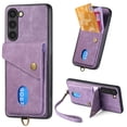 thumbnail image 1 of SaniMore Case for Samsung Galaxy S24 Plus, [Flip Card Slot Design Kickstand] Removeable Wrist Strap Magnetic Car Mount Wear-resistant PU Leather Skin Shockproof Anti-drop Shell, Purple, 1 of 9