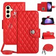 thumbnail image 1 of SaniMore Case for Samsung Galaxy S24 Plus, PU Leather 3D Lattice Stylish for Girls Crossbody Lanyard Flip Kickstand Card Slots Cash Pocket Magnetic Clasp Full Protective Shockproof Wallet Shell, Red, 1 of 9