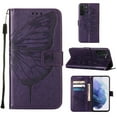 thumbnail image 1 of SaniMore Case for Samsung Galaxy S24 Plus, PU Leather Skin with Luxury Embossed Butterfly [Wrist Strap & Card Slots & Flip Kickstand] ull-body Shockproof Business Wallet Cover, Purple, 1 of 9