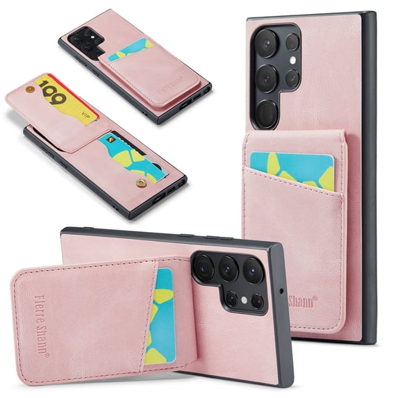 SaniMore Case for Samsung Galaxy S24 Ultra 2024 with RFID Blocking Card Holder & Flip Kickstand, PU Leather Shockproof Anti-fall Protective Retro Durable Cover for Men Women, Pink