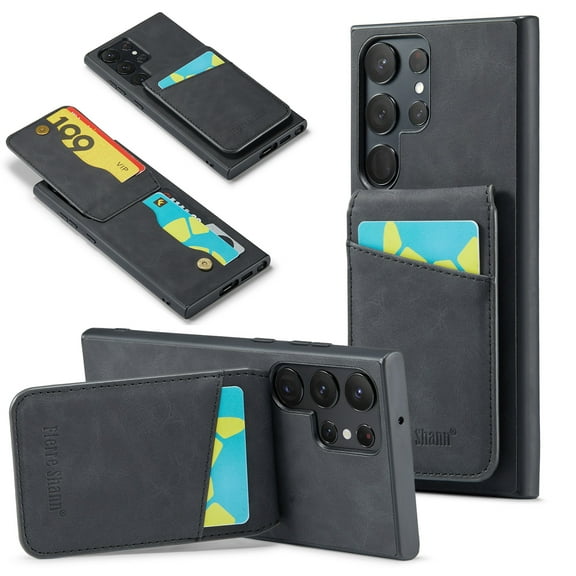 SaniMore Case for Samsung Galaxy S24 Ultra 2024 with RFID Blocking Card Holder & Flip Kickstand, PU Leather Shockproof Anti-fall Protective Retro Durable Cover for Men Women, Black