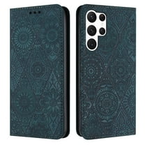 SaniMore Case for Samsung Galaxy S24 Ultra, [Card Slots   Cash Pocket   Removeable Wrist Strap] PU Leather Embossed Totem Girly Kickstand 360° All-around Protective Wallet Shell, Green