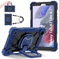 thumbnail image 1 of SaniMore Case for Samsung Galaxy Tab A7 Lite 8.7 inch 2021 Model (SM-T220/T225), Shockproof Shoulder Strap 360° Rotating Handle Bracket Pencil Holder Tri-layer Hybird Anti-drop Kids Shell, Black+Navy, 1 of 9