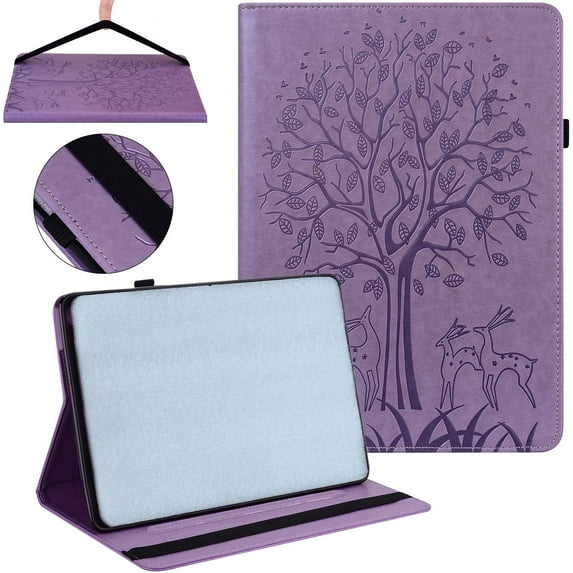 SaniMore Case for Samsung Galaxy Tab A8 10.5" 2022 SM-X200/X205, PU Leather Case with Embossed Butterfly Shockproof TPU Back Card/Pen Holder Anti-slip Stand Full Protective Fashion Wallet Case,Purple