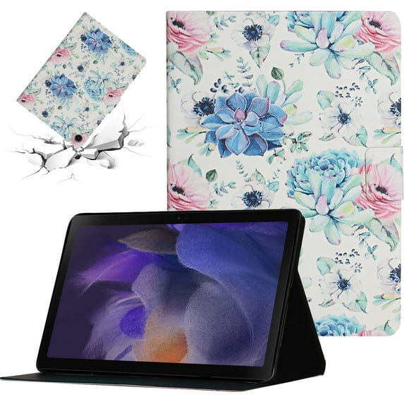 SaniMore Case for Samsung Galaxy Tab A8 Case 10.5" 2022 SM-X200/X205, PU Leather Fashion Case with Auto Wake/Sleep Magnetic Closure Flip Kickstand Shockproof Full Protective Case, Pink Flowers