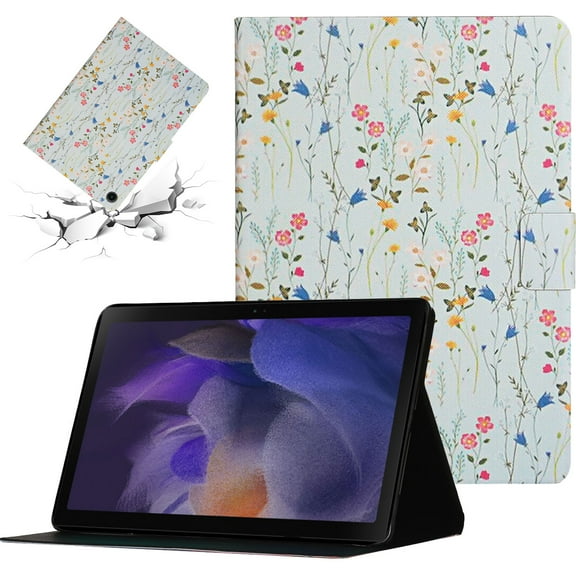 SaniMore Case for Samsung Galaxy Tab A8 Case 10.5" 2022 SM-X200/X205, PU Leather Fashion Case with Auto Wake/Sleep Magnetic Closure Flip Kickstand Shockproof Full Protective Case, Small Flowers