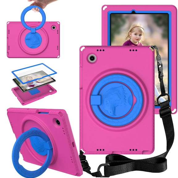 SaniMore Case for Samsung Galaxy Tab A8 10.5 inch 2022 SM-X200/SM-X205, Kid-friendly EVA Shockproof Anti-drop Case with Shoulder Strap Screen Protector Handle Stand Dual-layer Protective Case, Rose