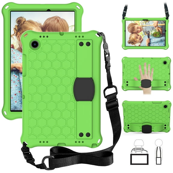 SaniMore Case for Samsung Galaxy Tab A8 10.5 inch 2022 (SM-X200/X205/X207), Heavy Duty Rugged Shockproof Case with Hand Strap, Kickstand, Carrying Shoulder Strap, Green