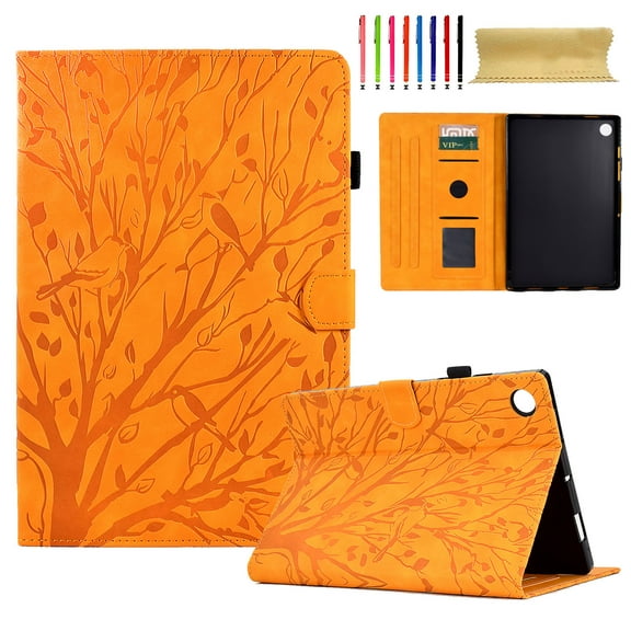 SaniMore Case for Samsung Galaxy Tab A8 Case 10.5" 2022 SM-X200/X205, PU leather Embossed Tree with Auto Sleep/Wake Pen Holder Card Slots Anti-slip Strip Flip Folio Wallet Business Cover, Khaki