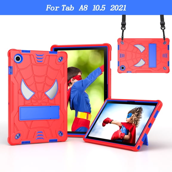 SaniMore Case for Samsung Galaxy Tab A9 8.7" 2023 SM-T550 SM-P550, Screen Protector & Shoulder Strap & Hidden Bracket & Pen Slot Heavy Duty Protective Shockproof Hybird Shell, Red+Blue