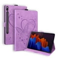 thumbnail image 1 of SaniMore Case for Samsung Galaxy Tab S8 Ultra 14.6 SM-X900/X906, PU Leather Embossed Butterfly Shockproof TPU Back Card/Pen Holder Anti-slip Stand Full Protective Wallet Cover, Purple, 1 of 10