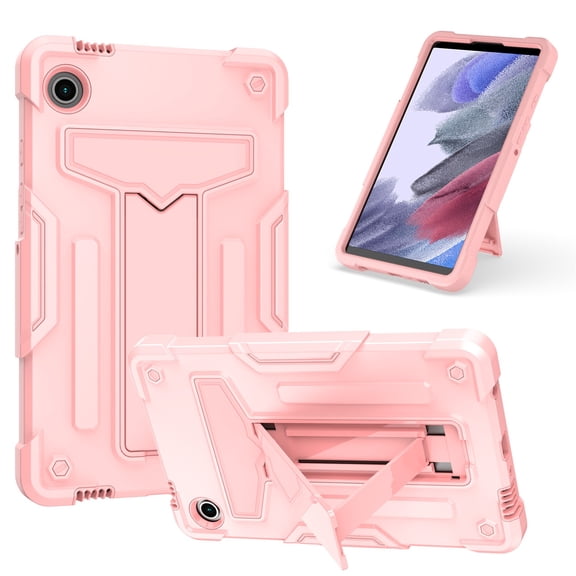 SaniMore Case for Samsung Galaxy Tab S9 Plus/X810/X816B/S9 FE Plus, Shockproof Silicone Backplane & Rugged PC Frame Rotating Stand Pen Holder Anti-drop Heavy Duty Protective Case, Rosegold