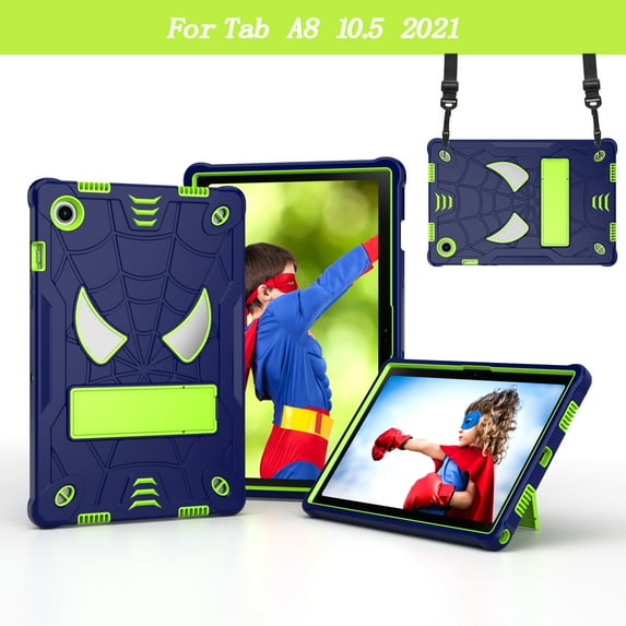 SaniMore Case for Samsung Galaxy Tab S9/Tab S7Tab S8/ (Model SM-X700/X710/X706/T870), Screen Protector Shoulder Strap Hidden Bracket Pen Slot Heavy Duty Protective Shockproof Hybird Shell, Navy+Green