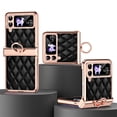 thumbnail image 1 of SaniMore Case for Samsung Galaxy Z Flip 3 6.7" 2021, Back Lens Screen Protector + Metal Ring Kickstand Women Girl Retro PU Leather Hard PC Shockproof Protective Bumper For Galaxy Z Flip 3, Black, 1 of 7