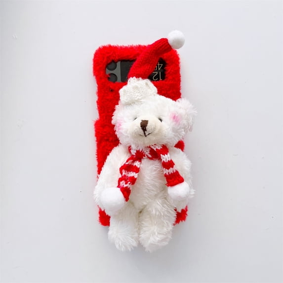 SaniMore Case for Samsung Galaxy Z Flip 3 6.7" 2021 Relaese, Hairy Skin PC Back Lovely 3D Beer Shockproof Anti-drop Fashion Christmas Theme Case for Galaxy Z Flip 3 6.7 inch 2021, Red