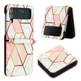 thumbnail image 1 of SaniMore Case for Samsung Galaxy Z Flip 4 6.7" 2022, PU Leather Case Luxury Marble Wireless Charigng Hand Rope Fashion Folding Case for Girls Women For Samsung Z Flip 4, Pink & White, 1 of 6