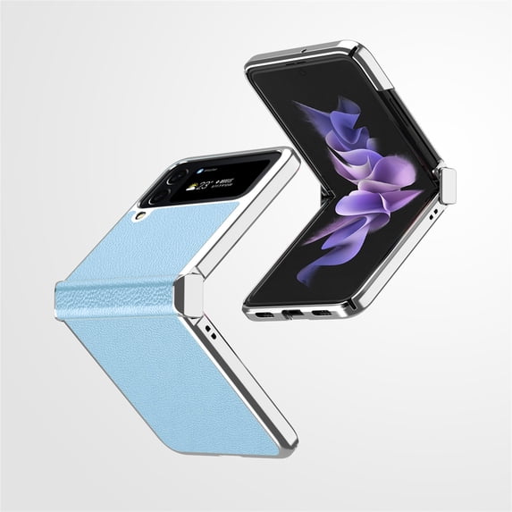 SaniMore Case for Samsung Galaxy Z Flip 4 6.7" 2022, Premium Leather Lychee Case with Hinge Protection Metal Bumper Slim & Lightweight Folding Case for Samsung Galaxy Z Flip 4 5G, Blue