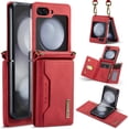 thumbnail image 1 of SaniMore Case for Samsung Galaxy Z Flip 5 6.7" 2023, Retro PU Leather Case Soft TPU Inner Detachable Magnetic Folding Card Pocket Flip Kickstand Anti-drop Shockproof Protectiive Cover, Red, 1 of 9