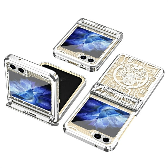 SaniMore Case for Samsung Galaxy Z Flip 5 6.7" 2023 with Screen Protector Hinge Protection Plating Frame Anti-greasy Anti-scratch Sockproof Drop-proof Folding Shell, Silver