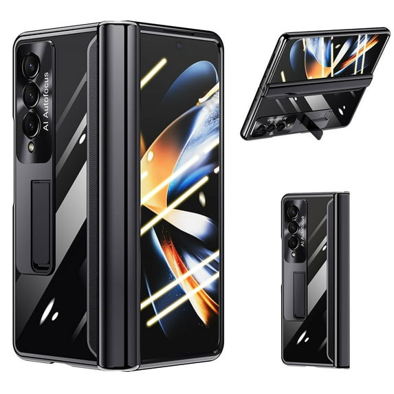 SaniMore Case for Samsung Galaxy Z Fold 4 7.6" 2022, Crystal-clear Rugged PC Backplane Magnetic Bracket Explosion Screen Protector 360° All-inclusive Hinge Protection Case for Galaxy Z Fold 4,Black