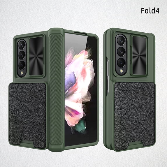 SaniMore Case for Samsung Galaxy Z Fold 4 7.6" 2022 with Screen Protector + Hinge Protection + Card Slot + Magnetic Car Mount + Sliding Cover Hybird Heaavy Duty Protective PU Leather Shell, Green