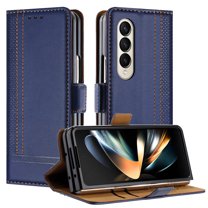 SaniMore Case for Samsung Galaxy Z Fold 4, Wear-resistant PU Leather Retro Durable TPU Shell Flip Folio Stand, Full Body Protection Magnetic Clasp Business Shell, Blue