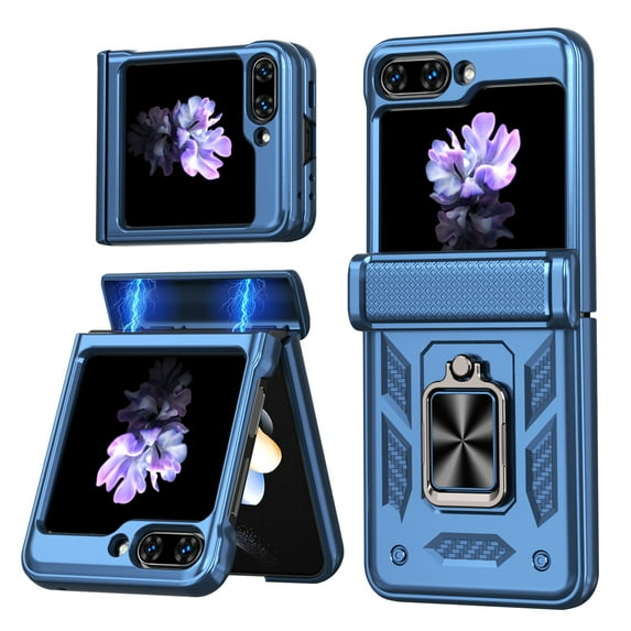SaniMore Case for Samsung Galazy Z Flip 5 (2023), Screen Protector & Hinge Protection 360° Rotating Bracket Magnetic Car Mount Heavy Duty Military Drop Armor Shockproof Cover, Blue