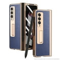 thumbnail image 1 of SaniMore Case for Samusng Galaxy Z Fold 3 6.7" 2021, Leather Skin Platng Frame Hinge Protection Screen Ptotector Hidden Kickstand Pen Slot All-inclusive Heavy Duty Protective Case for Z Fold 3, Blue, 1 of 7