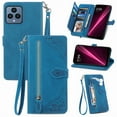 thumbnail image 1 of SaniMore Case for T-Mobile REVVL 6 5G, PU Leather Zipper Wallet Detachable Lanyard Retro Embossed Flower Crad Slots Flip Kickstand Full Body Protective Drop-proof Cover, Blue, 1 of 8