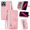 thumbnail image 1 of SaniMore Case for T-Mobile REVVL 6 5G, PU Leather Zipper Wallet Detachable Lanyard Retro Embossed Flower Crad Slots Flip Kickstand Full Body Protective Drop-proof Cover, Pink, 1 of 8