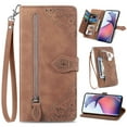 thumbnail image 1 of SaniMore Case for T-Mobile REVVL 6 Plus 5G, PU Leather Zipper Wallet Detachable Lanyard Retro Embossed Flower Crad Slots Flip Kickstand Full Body Protective Drop-proof Cover, Brown, 1 of 7