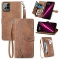 thumbnail image 1 of SaniMore Case for T-Mobile REVVL 6 Pro 5G, PU Leather Zipper Wallet Detachable Lanyard Retro Embossed Flower Crad Slots Flip Kickstand Full Body Protective Drop-proof Cover, Brown, 1 of 8