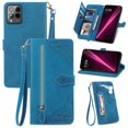 thumbnail image 1 of SaniMore Case for T-Mobile REVVL 6 Pro 5G, PU Leather Zipper Wallet Detachable Lanyard Retro Embossed Flower Crad Slots Flip Kickstand Full Body Protective Drop-proof Cover, Blue, 1 of 8
